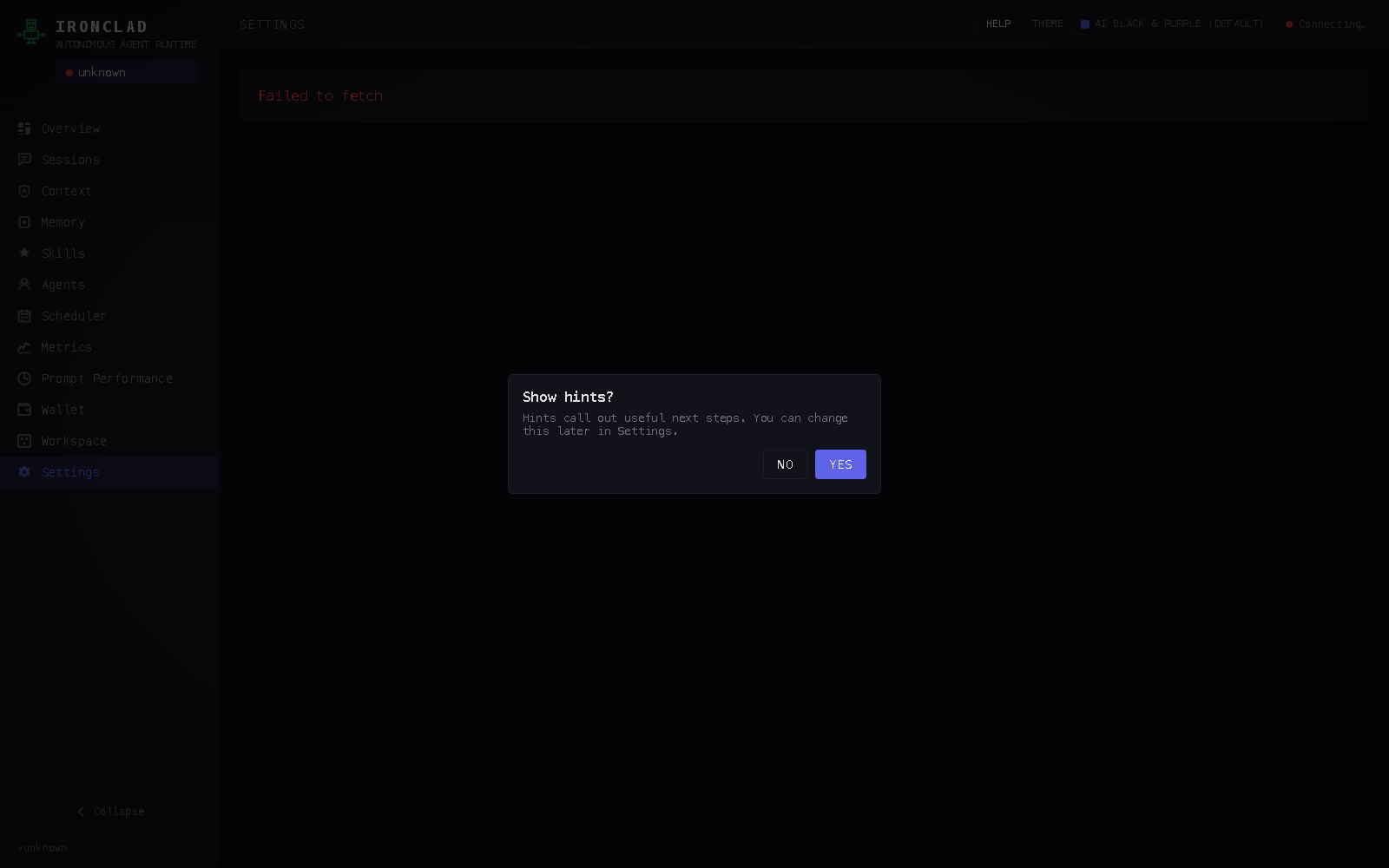 Dashboard Settings screenshot